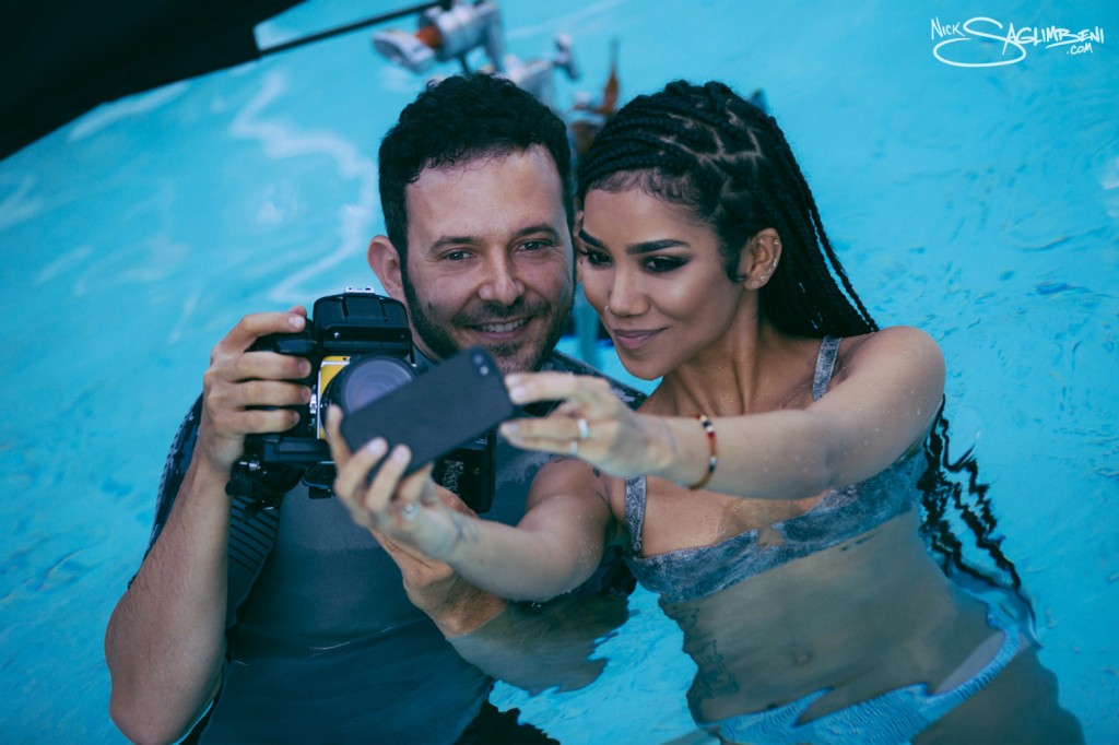 jhene-aiko-humane-society-nick-saglimbeni-slickforce-protect-sharks-los-angeles-charity-shoot-selfie-pool